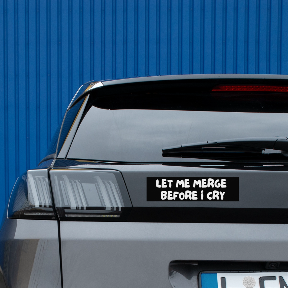 Let Me Merge Black Bumper Sticker - white matte