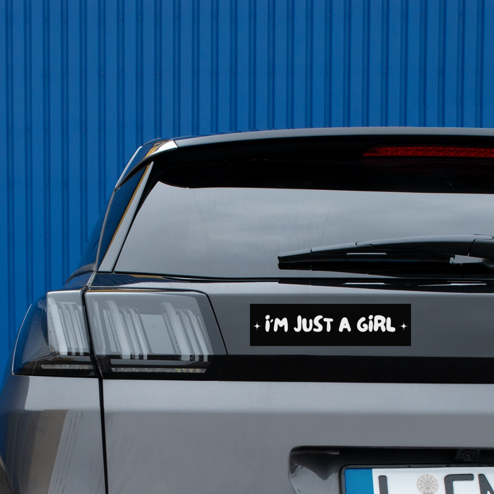 Im Just A Girl Black Bumper Sticker - white matte